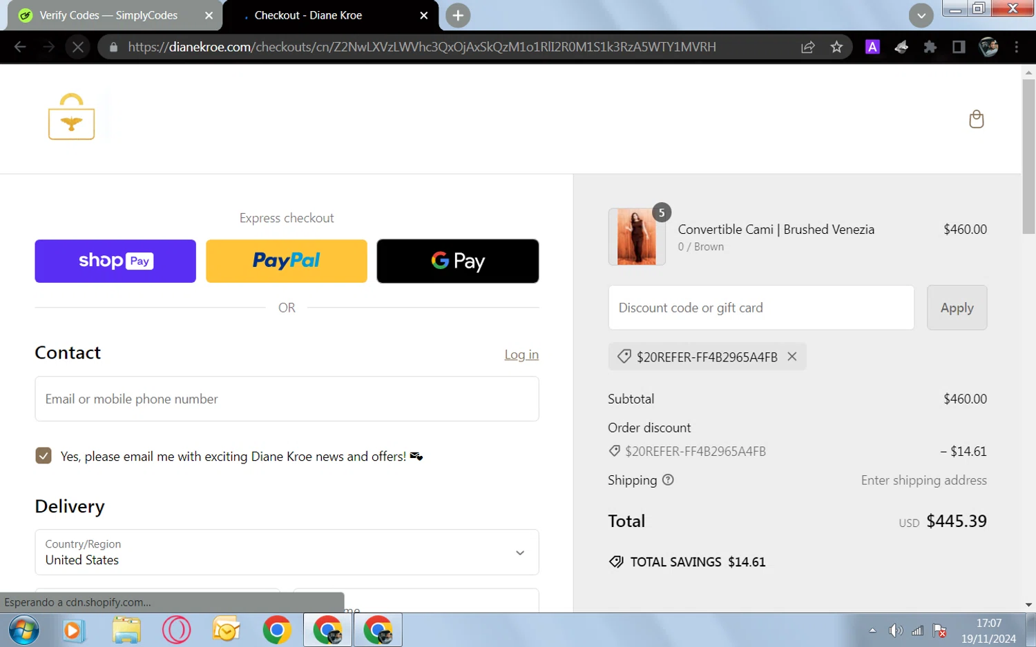 Sp5der Hoodie checkout page showing Sp5der Hoodie coupon code box | Screenshot taken by SimplyCodes community member on Nov 21, 2024