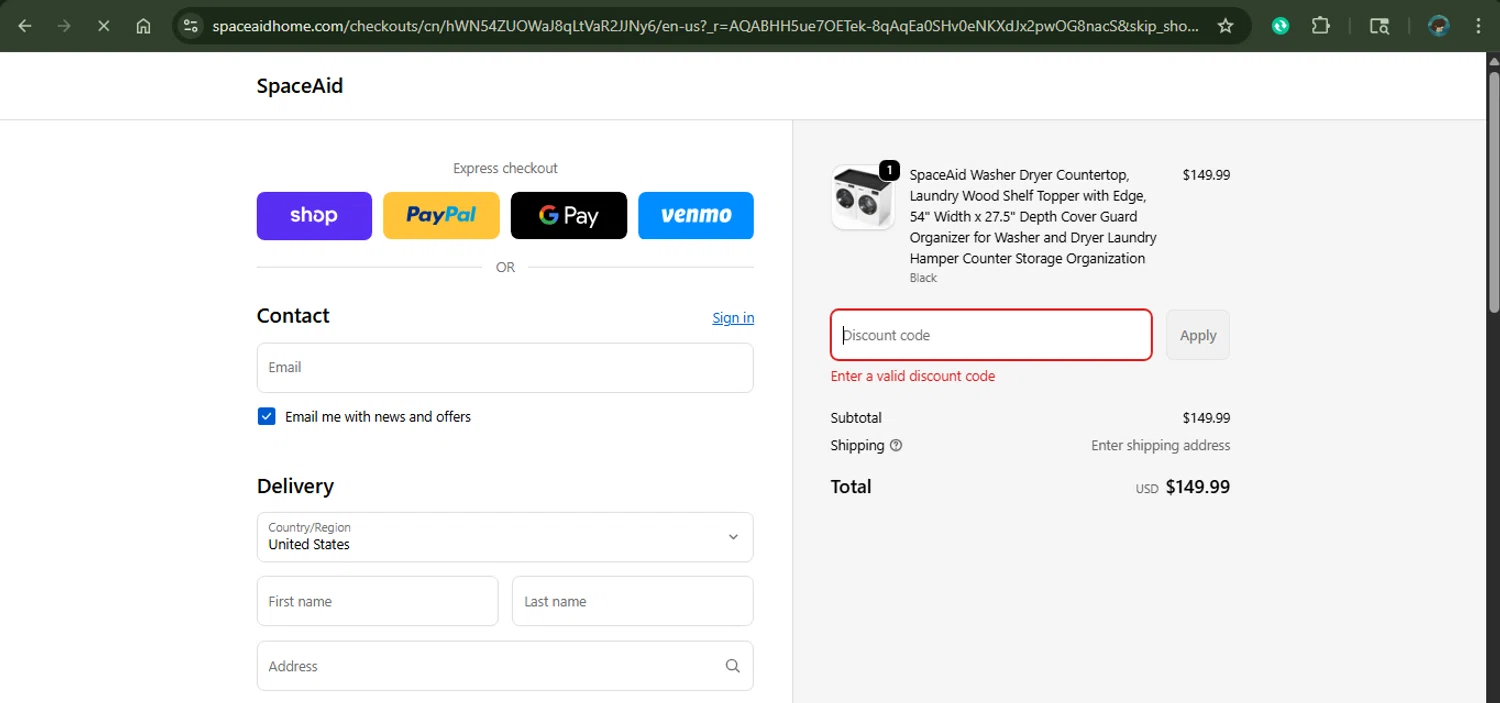 SpaceAid promo code screenshot showing code hallo applied at SpaceAid checkout page. Uploaded by SimplyCodes community member MariaCorinaMachado on Nov 9, 2025