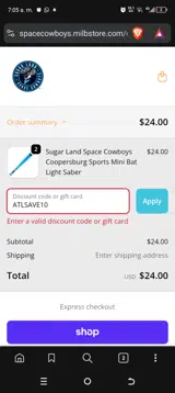 ATLSAVE10 coupon verification screenshot