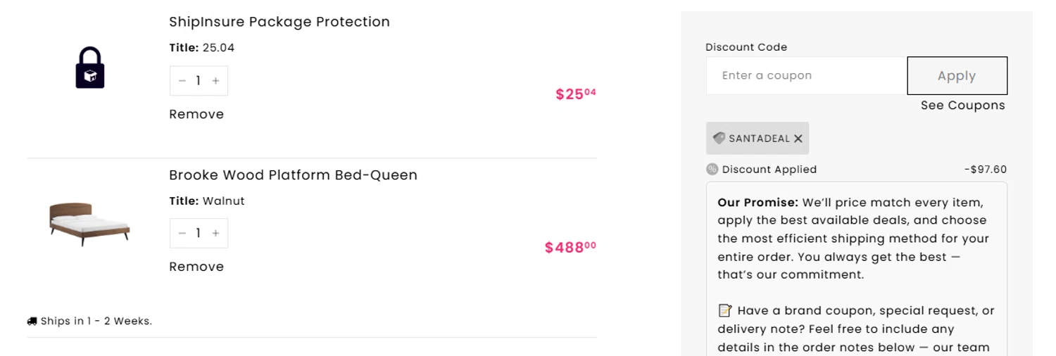 Spacejoy promo code screenshot showing code SANTADEAL applied at Spacejoy checkout page. Uploaded by SimplyCodes community member javierprez on Dec 25, 2025