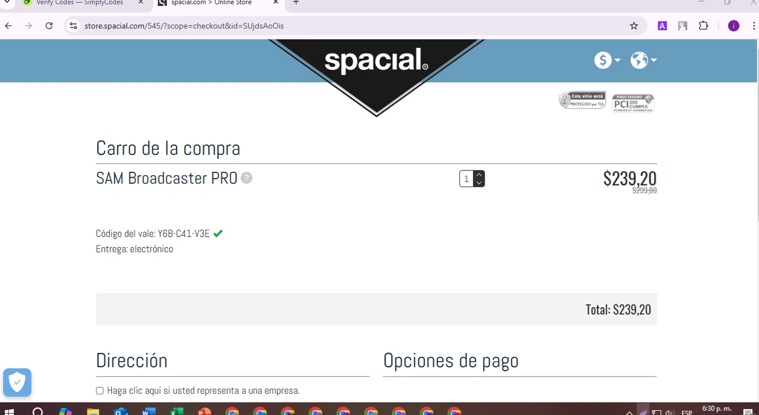 Spacial promo code screenshot showing code Y6B-C41-V3E applied at Spacial checkout page. Uploaded by SimplyCodes community member SalePro7215 on Feb 10, 2025