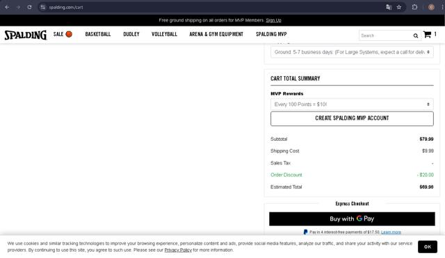 Spalding checkout page showing Spalding promo code box | Screenshot taken by SimplyCodes community member on Jun 29, 2025