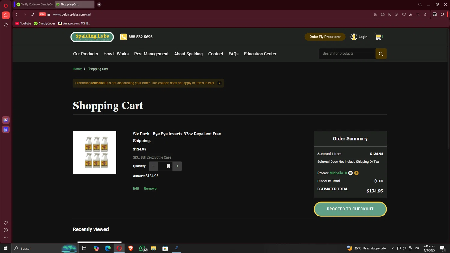 Spalding Labs promo code screenshot showing code MICHELLE10 applied at Spalding Labs checkout page. Uploaded by SimplyCodes community member TheRodan on Mar 1, 2025