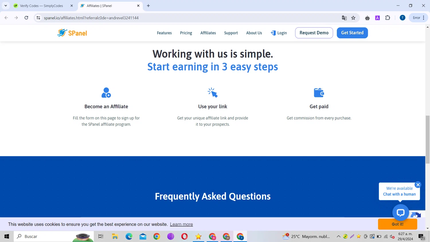 SPanel checkout page showing SPanel promo code box | Screenshot taken by SimplyCodes community member on Apr 29, 2024