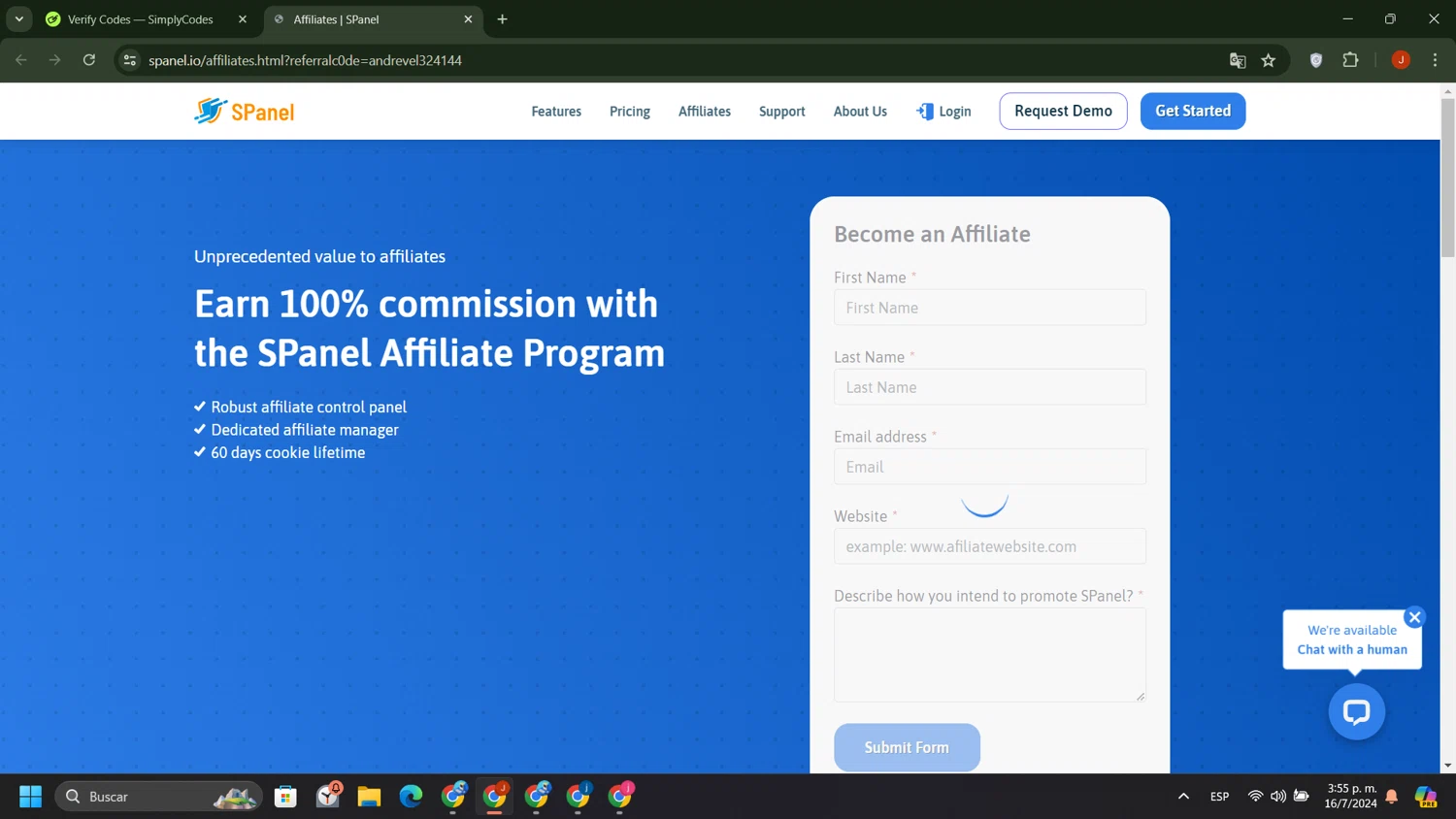 SPanel checkout page showing SPanel promo code box | Screenshot taken by SimplyCodes community member on Jul 16, 2024