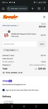 Welcome10 coupon verification screenshot