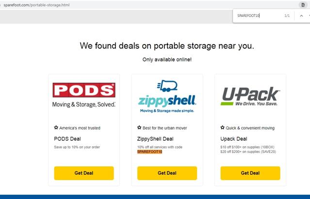 SpareFoot checkout page showing SpareFoot coupon code box | Screenshot taken by SimplyCodes community member on Apr 9, 2022