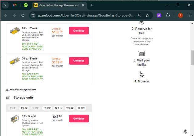 SpareFoot checkout page showing SpareFoot coupon code box | Screenshot taken by SimplyCodes community member on Feb 14, 2025