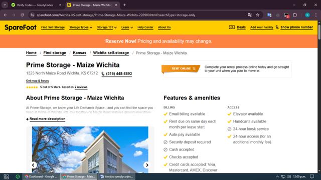 SpareFoot checkout page showing SpareFoot coupon code box | Screenshot taken by SimplyCodes community member on May 22, 2025