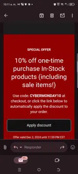 CYBERMONDAY10 coupon verification screenshot