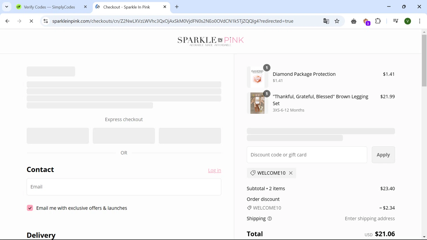 where to use Sparkle In Pink promo code box