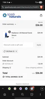 OILYGAL10 coupon verification screenshot
