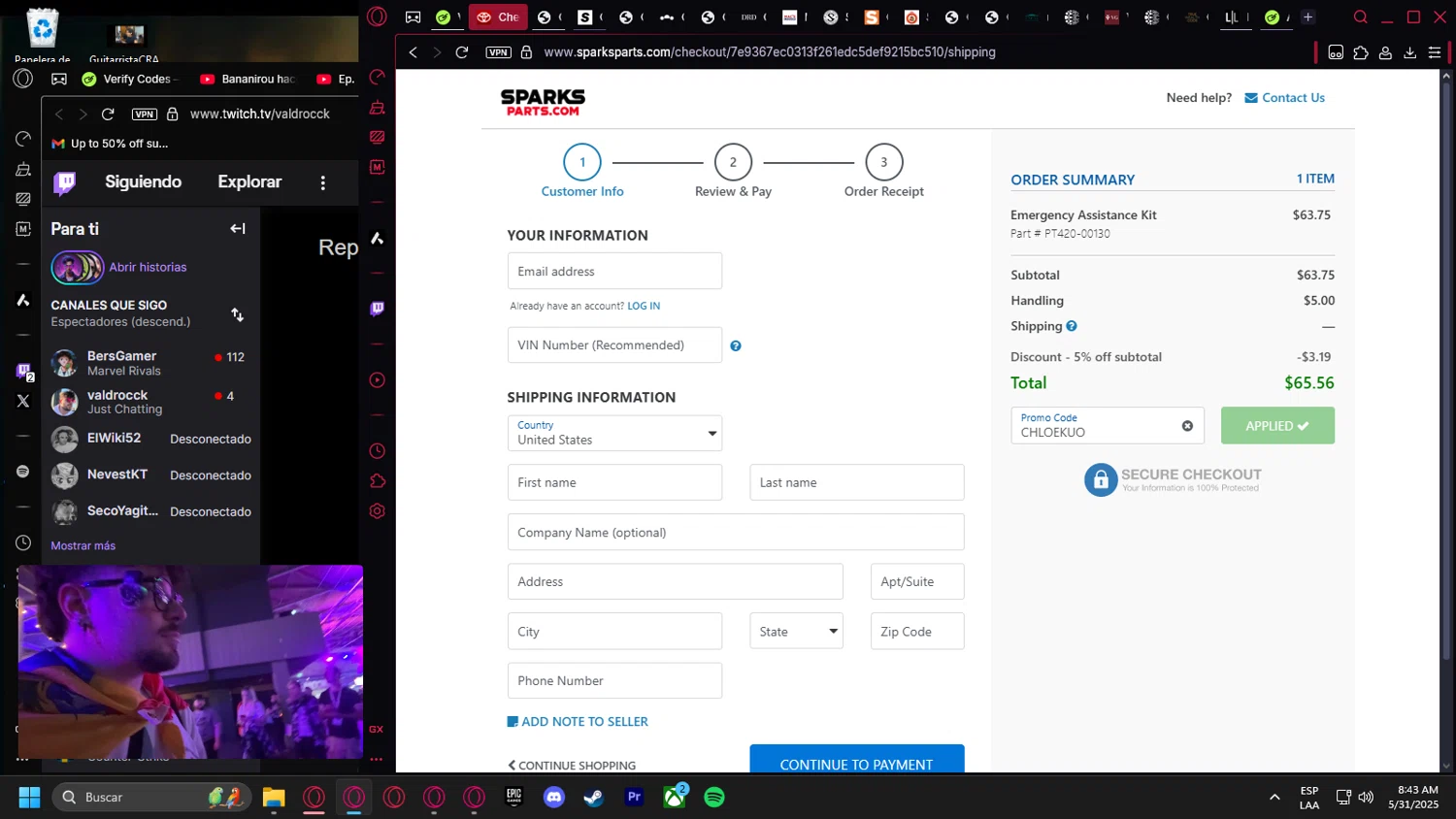 Sparks Parts checkout page showing Sparks Parts promo code box | Screenshot taken by SimplyCodes community member on May 31, 2025
