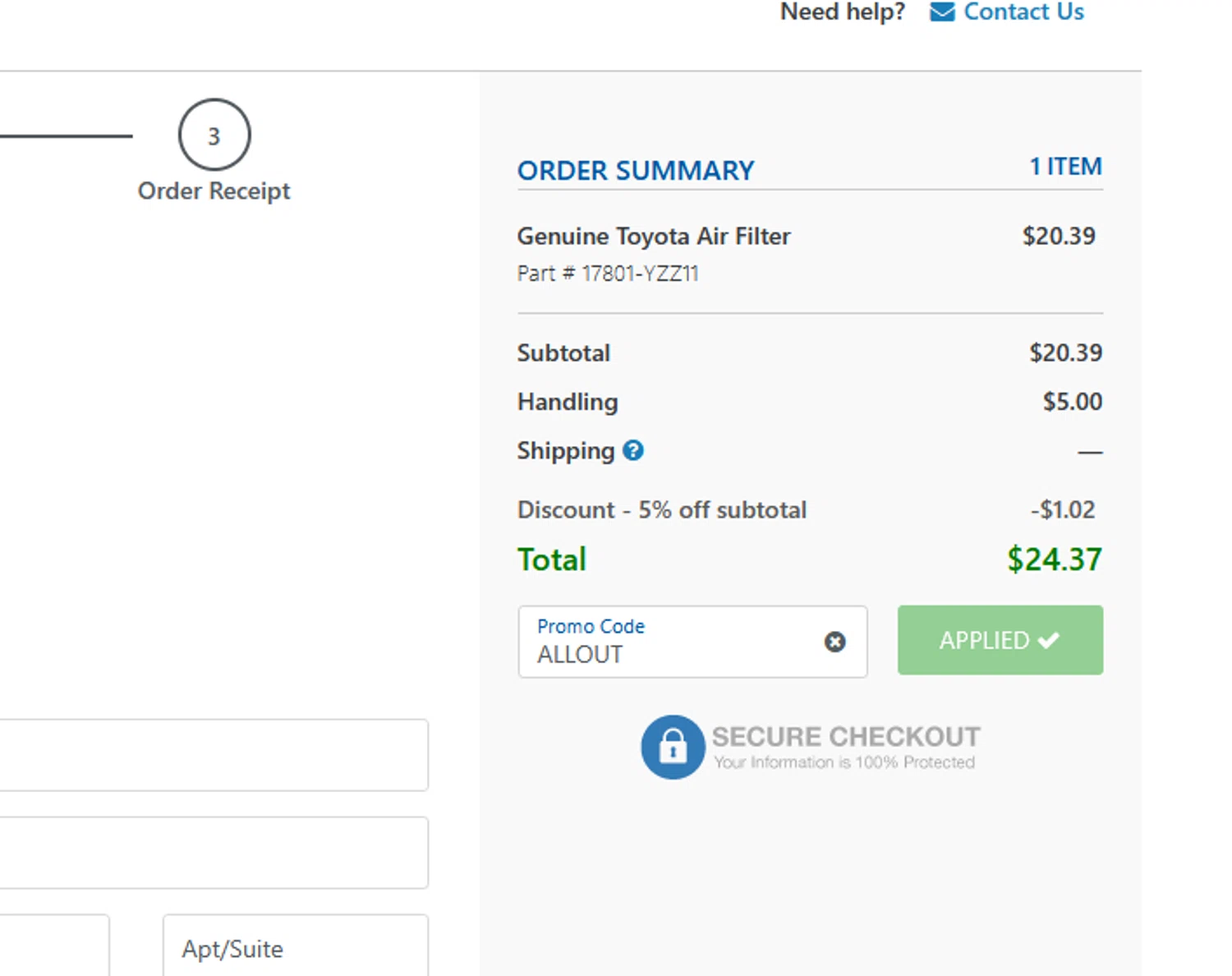 Sparks Parts checkout page showing Sparks Parts promo code box | Screenshot taken by SimplyCodes community member on May 31, 2025