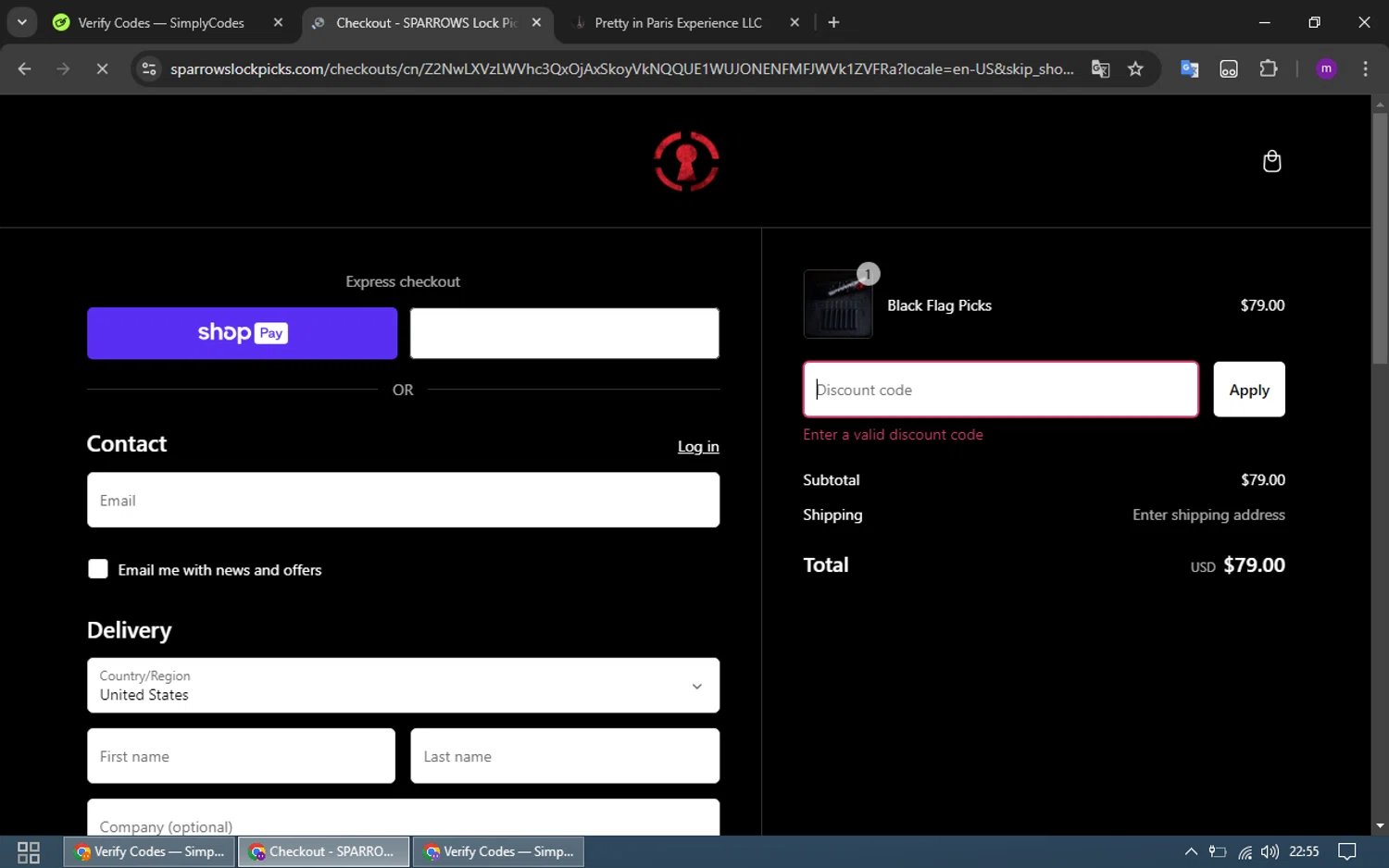 Sparrows Lock Picks discount code screenshot showing code SAVE25 applied at Sparrows Lock Picks checkout page. Uploaded by SimplyCodes community member CrownWizard4992 on Jan 20, 2025