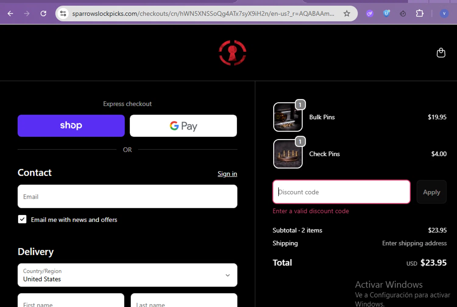 Sparrows Lock Picks discount code screenshot showing code 4424 applied at Sparrows Lock Picks checkout page. Uploaded by SimplyCodes community member beatrizcastillo on Nov 21, 2025
