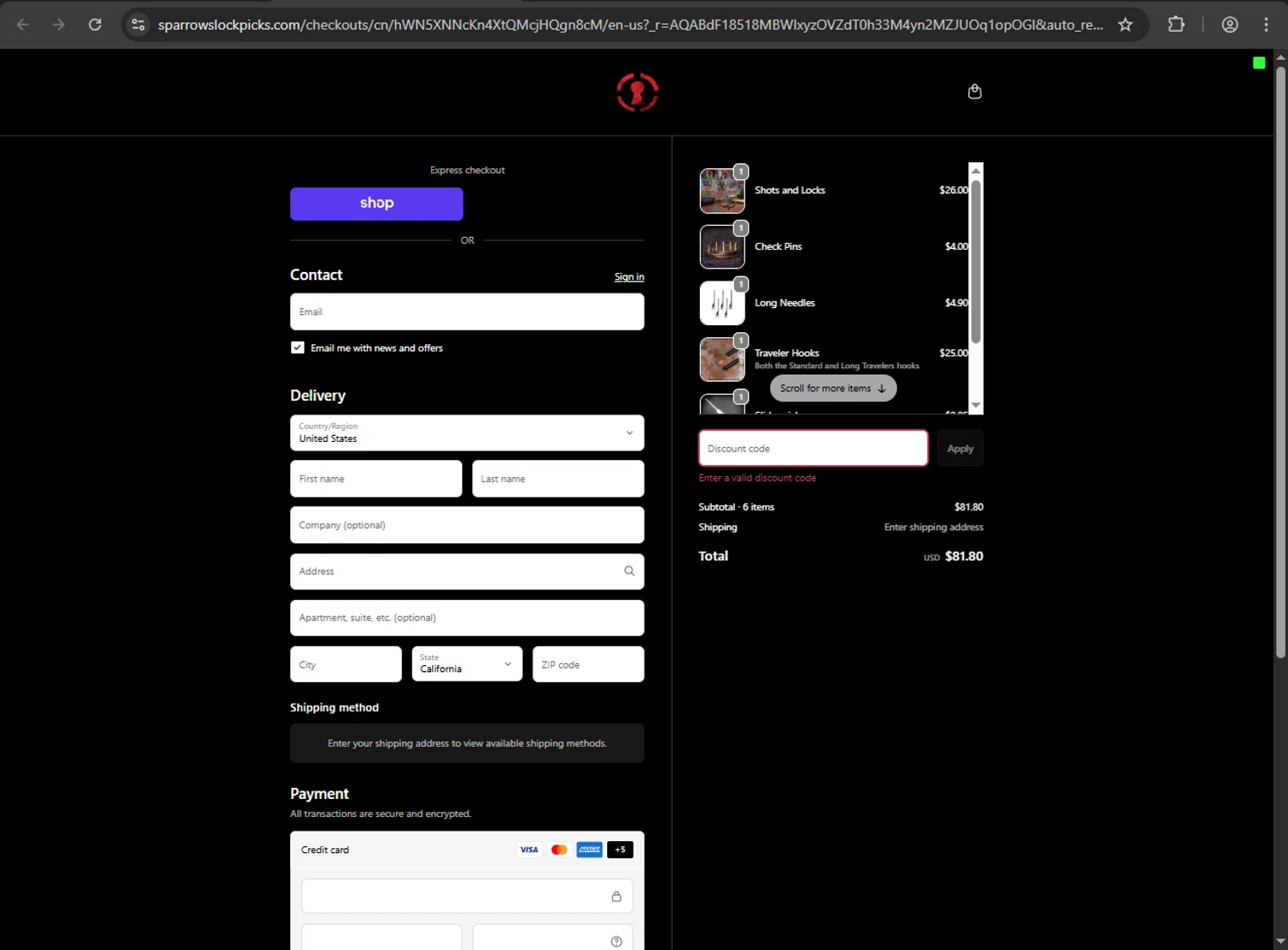 Sparrows Lock Picks discount code screenshot showing code 4424 applied at Sparrows Lock Picks checkout page. Uploaded by SimplyCodes community member luffyreturn on Nov 21, 2025