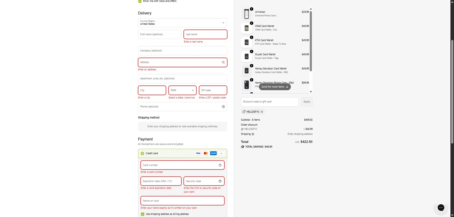 SP Connect discount code screenshot showing code HELLOSP10 applied at SP Connect checkout page. Uploaded by SimplyCodes community member ShrewdEagle1122 on Dec 3, 2025