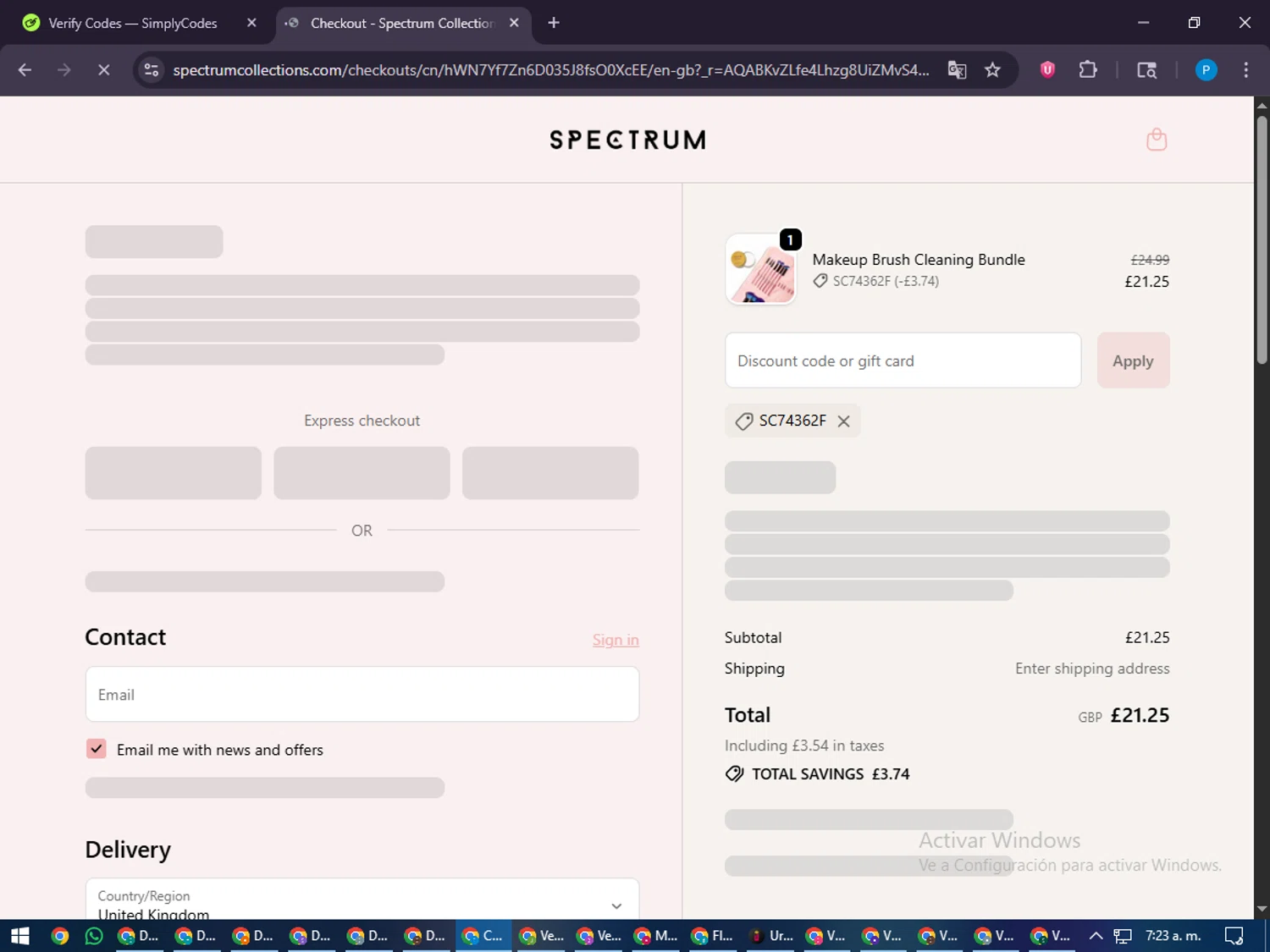 Spectrum Collections checkout page showing Spectrum Collections promo code box | Screenshot taken by SimplyCodes community member on Jan 13, 2026
