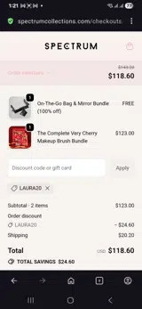 Laura20 coupon verification screenshot