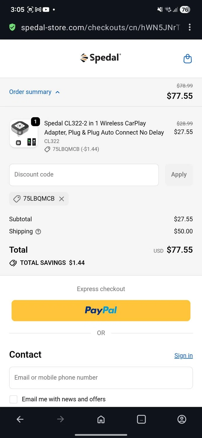 Spedal promo code screenshot showing code 75LBQMCB applied at Spedal checkout page. Uploaded by SimplyCodes community member guest_623525963 on Nov 15, 2025
