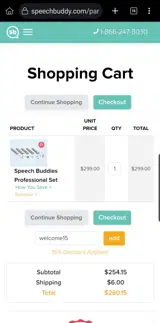 welcome15 coupon verification screenshot