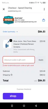 Speed Cleaning coupon verification screenshot