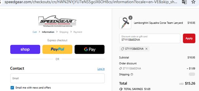 Speedgear checkout page showing Speedgear promo code box | Screenshot taken by SimplyCodes community member on Aug 30, 2025