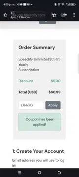 DEAL70 coupon verification screenshot