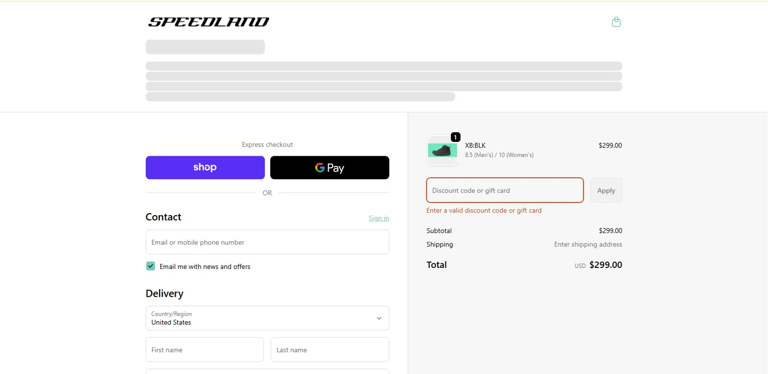 Speedland discount code screenshot showing code freetrail20 applied at Speedland checkout page. Uploaded by SimplyCodes community member Alydrop on Jan 3, 2026