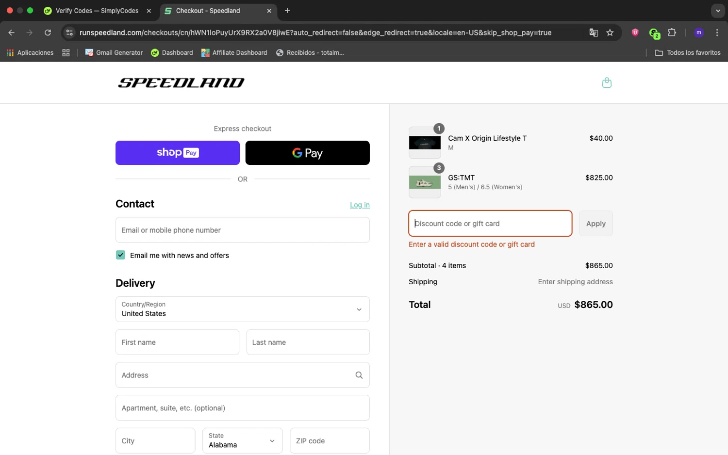 Speedland discount code screenshot showing code CC25 applied at Speedland checkout page. Uploaded by SimplyCodes community member 1234ely on Aug 13, 2025