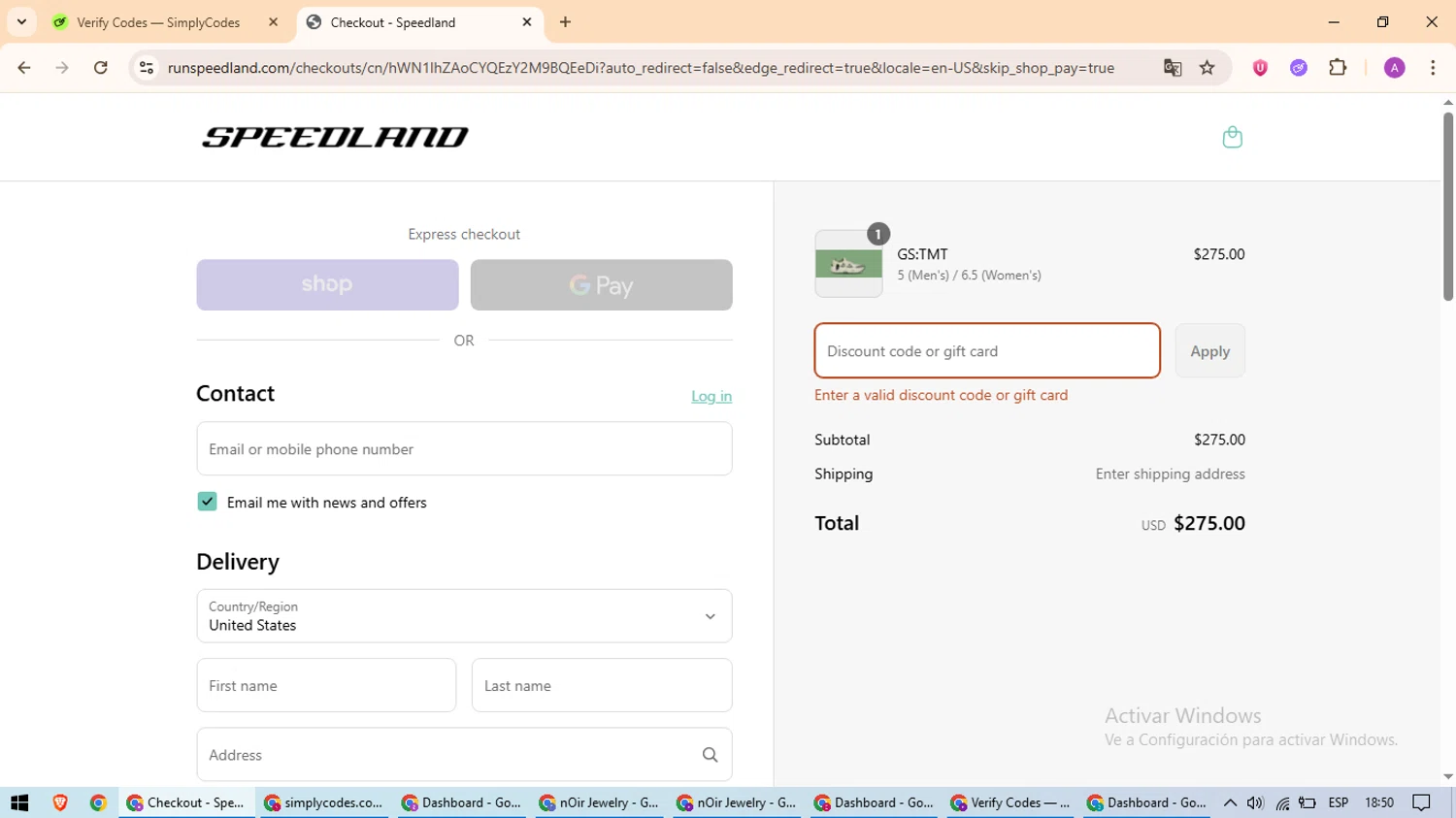 Speedland discount code screenshot showing code CC25 applied at Speedland checkout page. Uploaded by SimplyCodes community member ScanExpert2824 on Aug 13, 2025