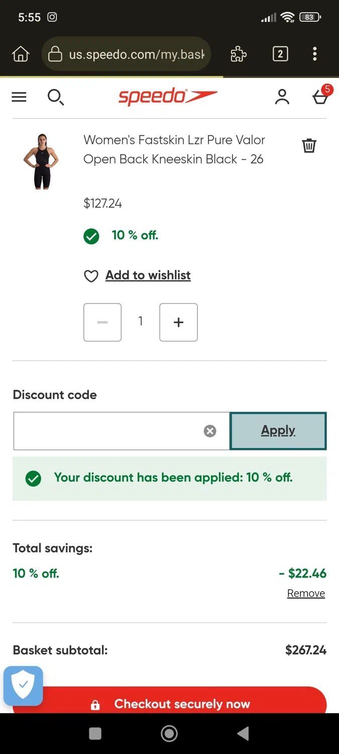 Speedo 10 off discount