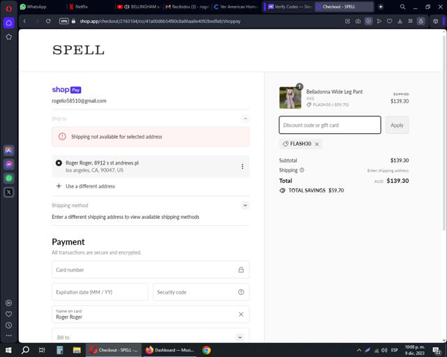 Spell AUS checkout page showing Spell AUS promo code box | Screenshot taken by SimplyCodes community member on Dec 10, 2023