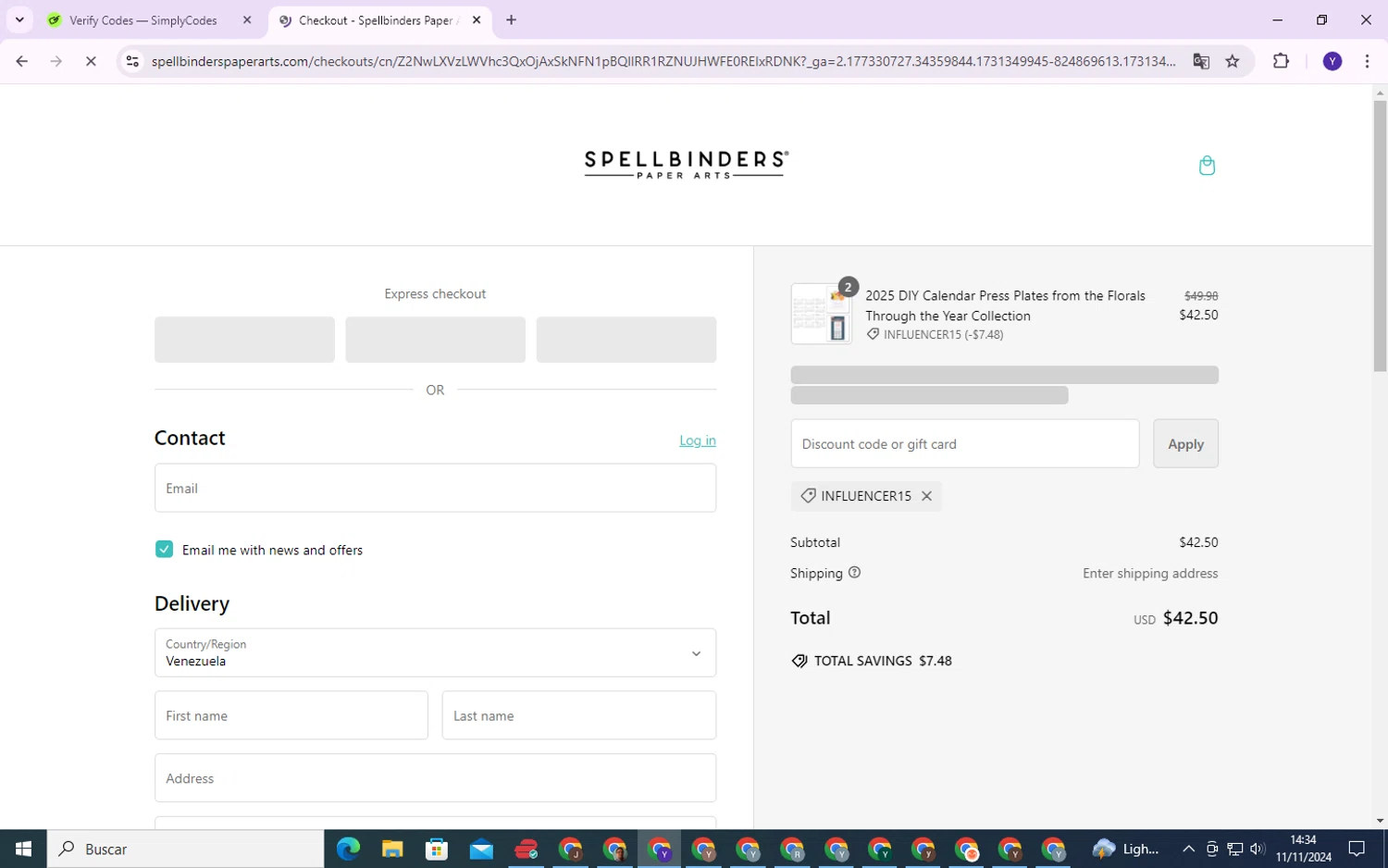 where to use Spellbinders promo code box