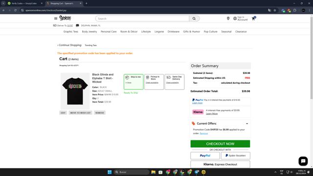 Spencers Online checkout page showing Spencers Online coupon code box | Screenshot taken by SimplyCodes community member on Dec 28, 2024