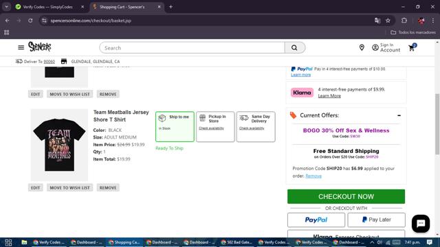 Spencers Online checkout page showing Spencers Online coupon code box | Screenshot taken by SimplyCodes community member on Jan 16, 2025
