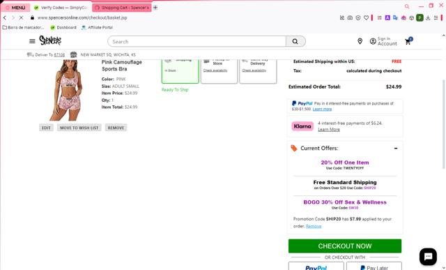 Spencers Online checkout page showing Spencers Online coupon code box | Screenshot taken by SimplyCodes community member on Jan 28, 2025