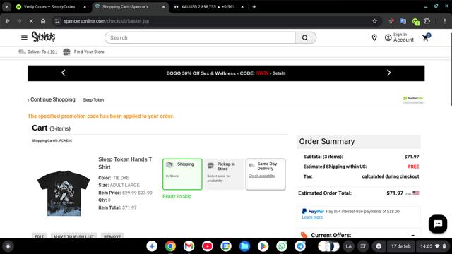 Spencers Online checkout page showing Spencers Online coupon code box | Screenshot taken by SimplyCodes community member on Feb 17, 2025