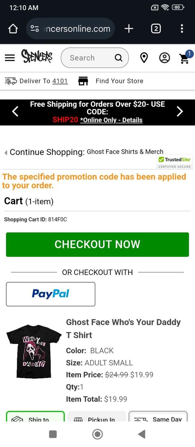 Spencers Online checkout page showing Spencers Online coupon code box | Screenshot taken by SimplyCodes community member on Dec 26, 2024