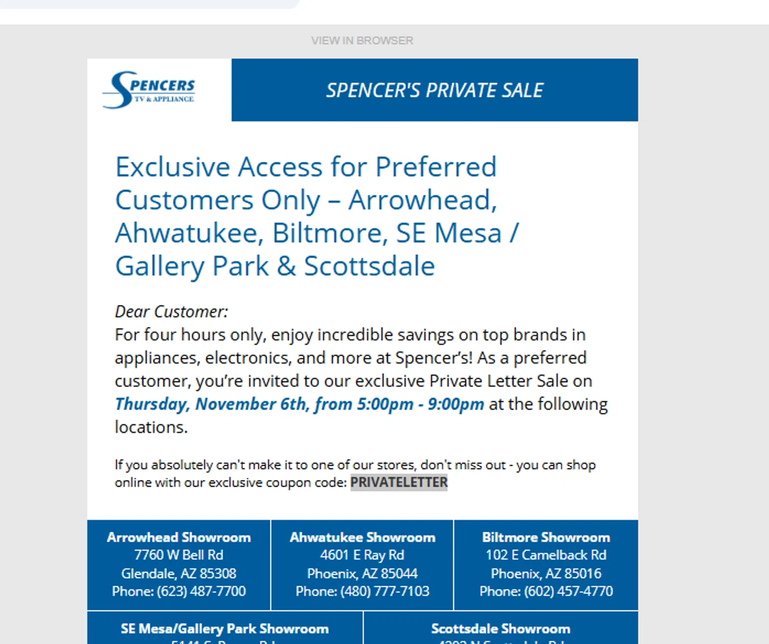 Spencers TV & Appliance promo code screenshot showing code PRIVATELETTER applied at Spencers TV & Appliance checkout page. Uploaded by SimplyCodes community member Aressss on Nov 3, 2025