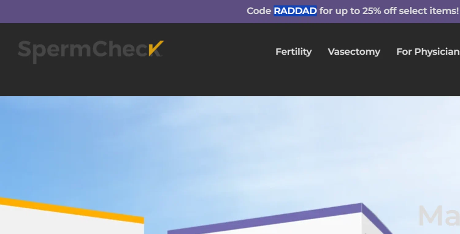 SpermCheck promo code screenshot showing code RADDAD applied at SpermCheck checkout page. Uploaded by SimplyCodes community member josemiguelaponte on Jun 21, 2026