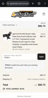 TOOLS coupon verification screenshot