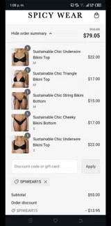 SPIWEAR15 coupon verification screenshot