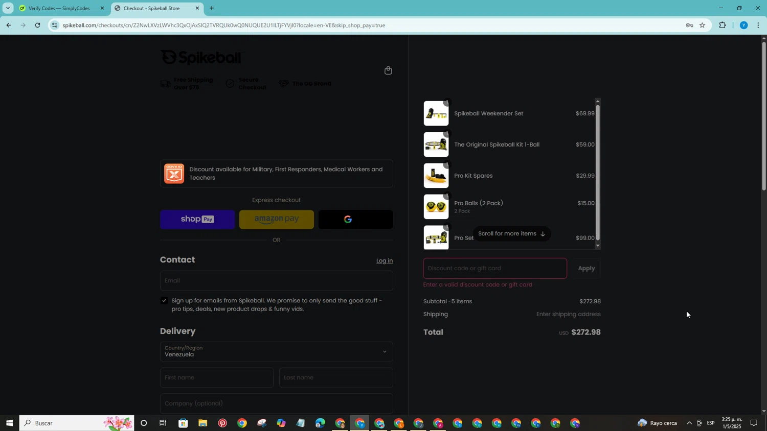 Spikeball discount code screenshot showing code THANKYOUINNERCIRCLE applied at Spikeball checkout page. Uploaded by SimplyCodes community member CodeWarden5915 on May 1, 2025