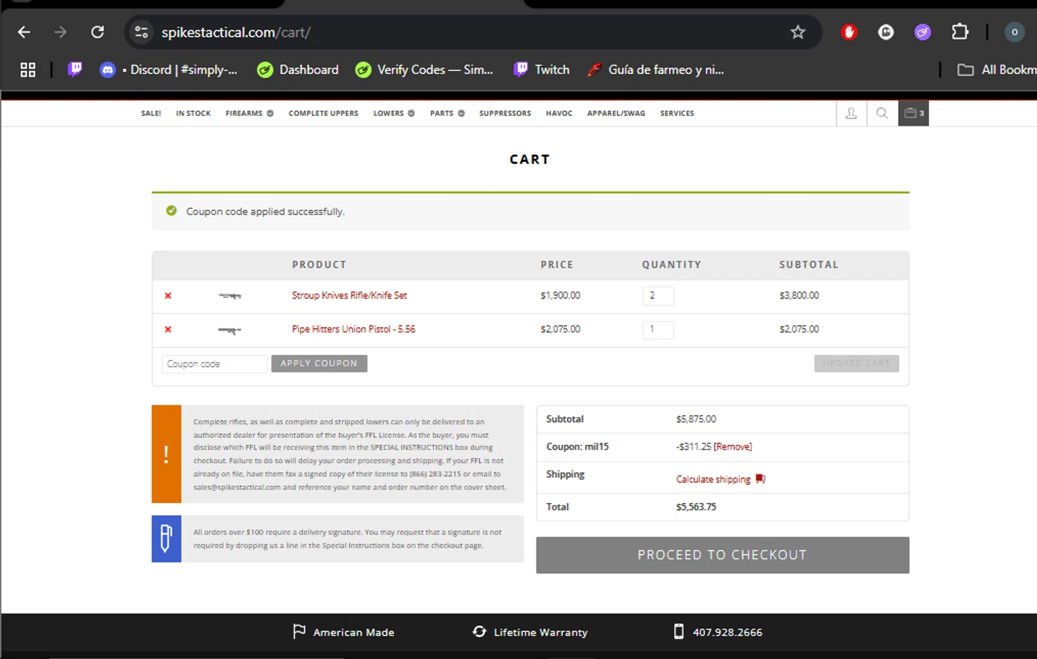 Spikes Tactical checkout page showing Spikes Tactical promo code box | Screenshot taken by SimplyCodes community member on May 17, 2025