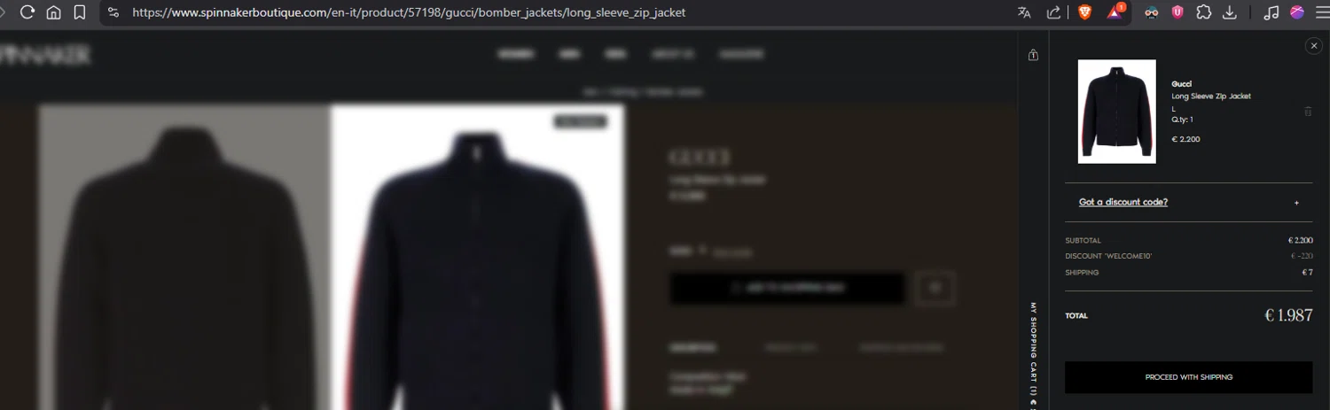 Spinnaker Boutique promo code screenshot showing code WELCOME10 applied at Spinnaker Boutique checkout page. Uploaded by SimplyCodes community member idkxxx on Dec 15, 2025