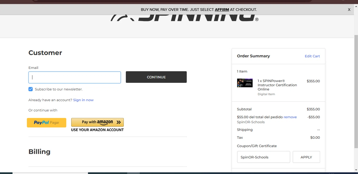 Spinning.com checkout page showing Spinning.com coupon code box | Screenshot taken by SimplyCodes community member on Jan 2, 2025