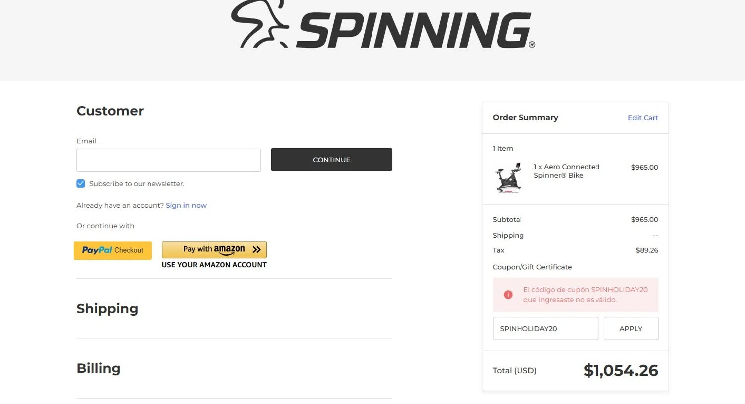 Spinning.com coupon code screenshot showing code SPINHOLIDAY20 applied at Spinning.com checkout page. Uploaded by SimplyCodes community member PennyHero5335 on Jan 13, 2025
