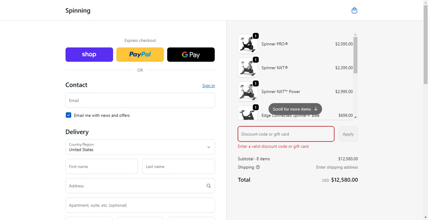 Spinning.com coupon code screenshot showing code holiday2025 applied at Spinning.com checkout page. Uploaded by SimplyCodes community member PennyOwl696 on Jan 6, 2026